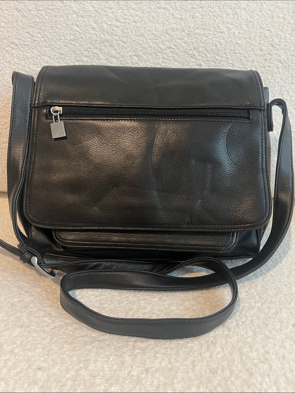 Black Leather Messenger Bag With Built In Wallet